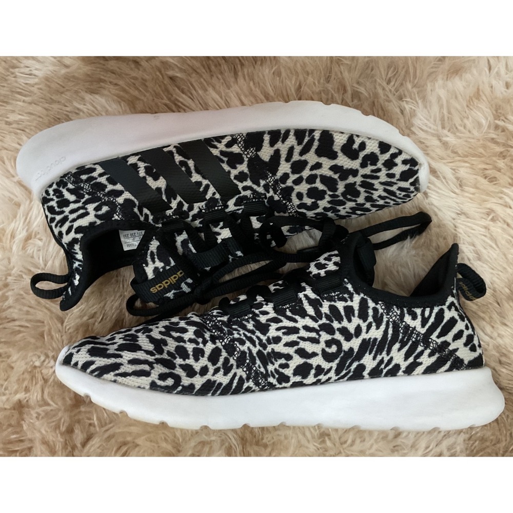 Adidas Cloudfoam Pure Womens Leopard Print Running Sneakers Black White Size 6